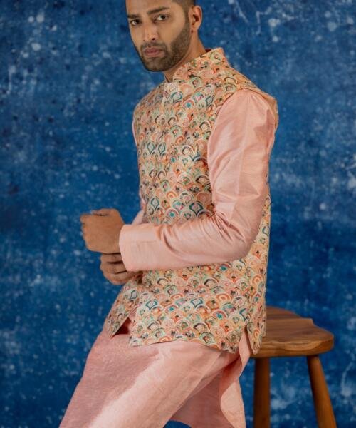 Salmon Chanderi Bundi Set