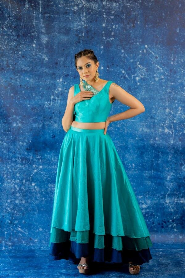 3 Tiered Silk Crop Top with Skirt - Image 2