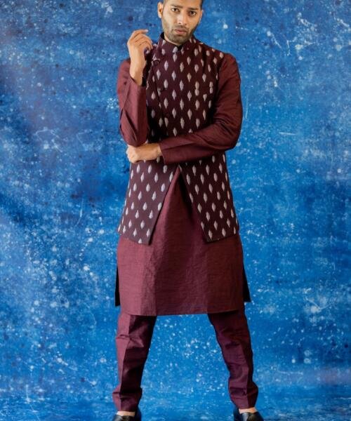 Burgandy Ikat bundi Set