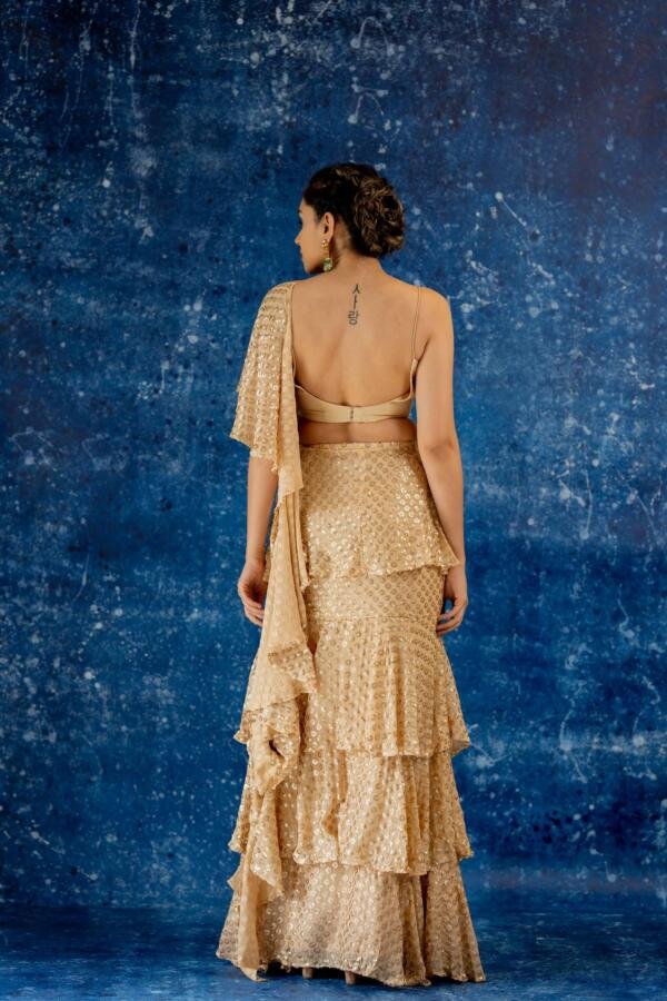 Sequiced 3 layered saree gown - Image 4