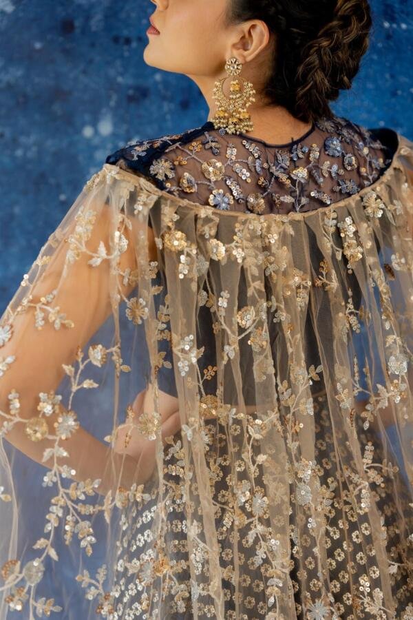 Midnight Blue Lehenga with Veil blouse - Image 3