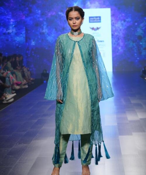 Teal Organza Jacket set