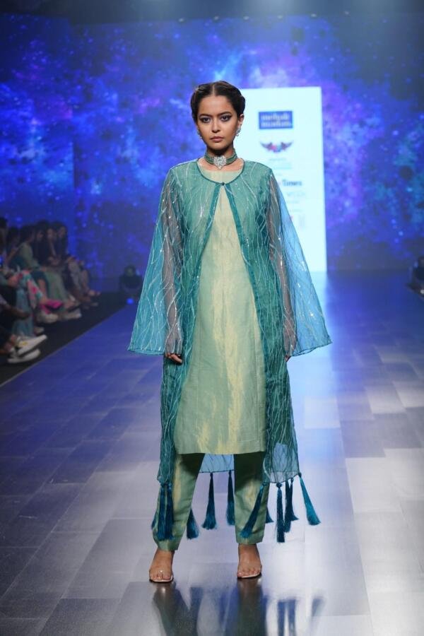 Teal Organza Jacket set