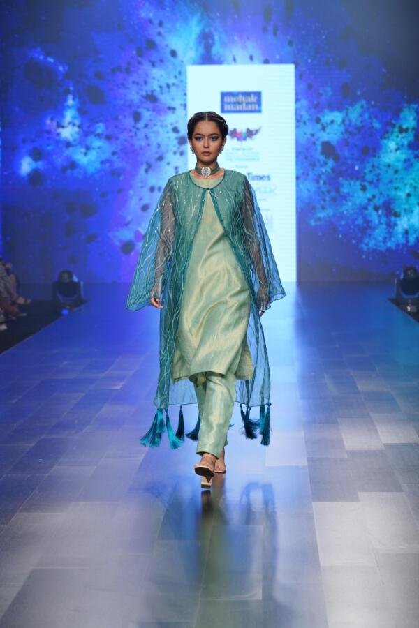 Teal Organza Jacket set - Image 2