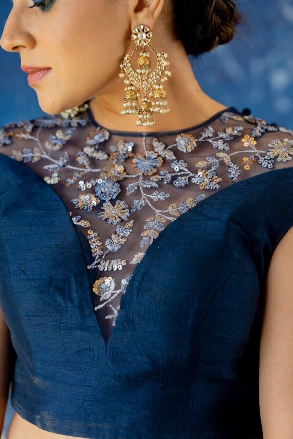 Midnight Blue Lehenga with Veil blouse - Image 4