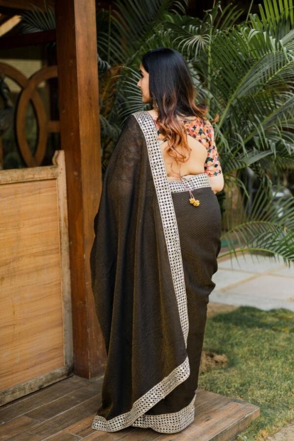 Black Chanderi Saree - Image 3