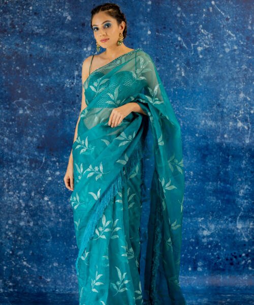 Teal Organza Saree