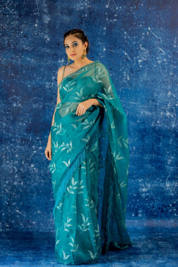 Teal Organza Saree