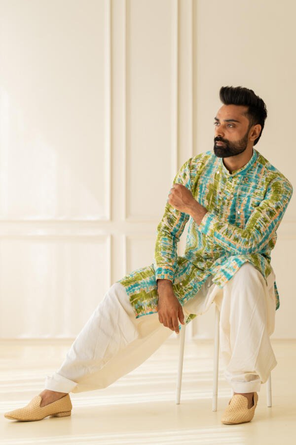 Ocean Hued Kurta With Patiala - Image 3