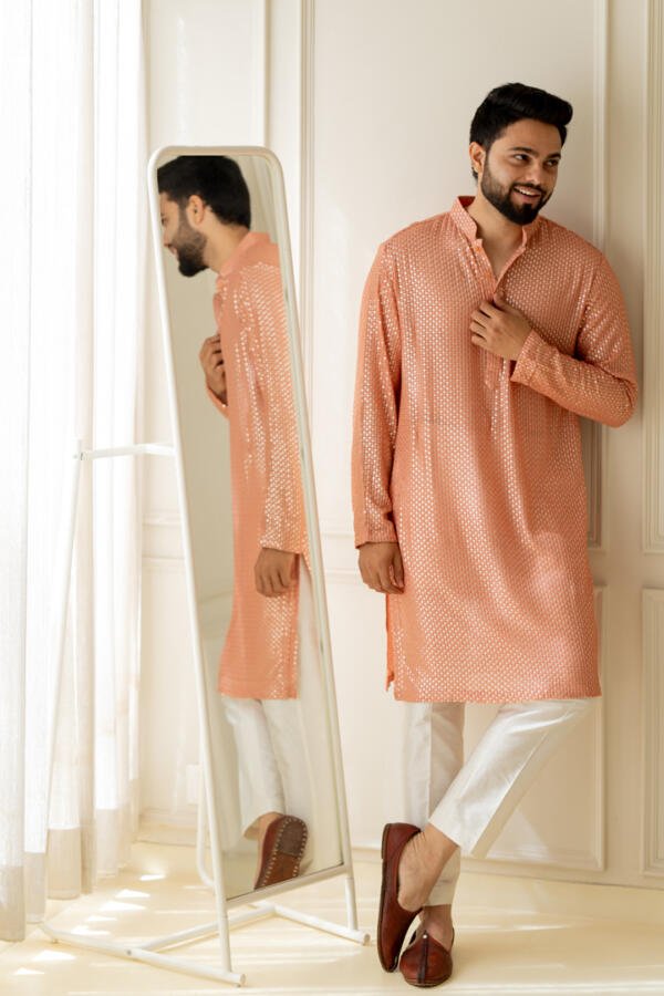 Peach Kurta With Pants - Image 3