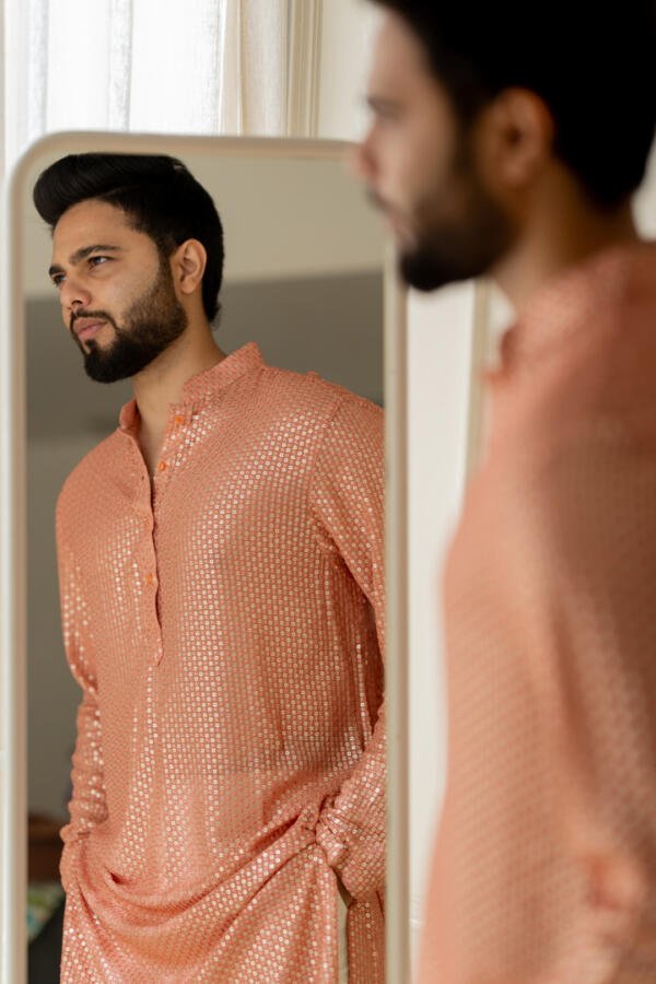 Peach Kurta With Pants - Image 6