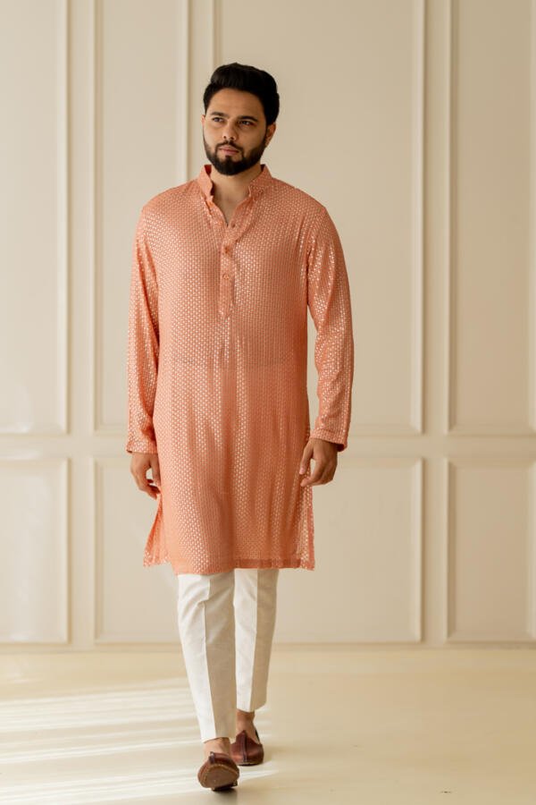 Peach Kurta With Pants - Image 4