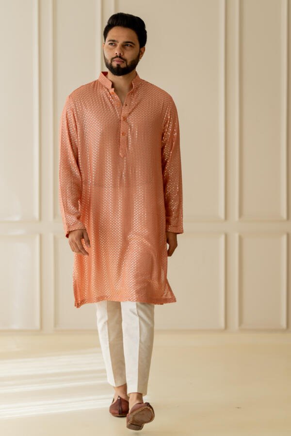 Peach Kurta With Pants - Image 7