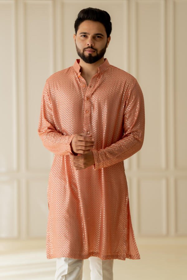 Peach Kurta With Pants - Image 5