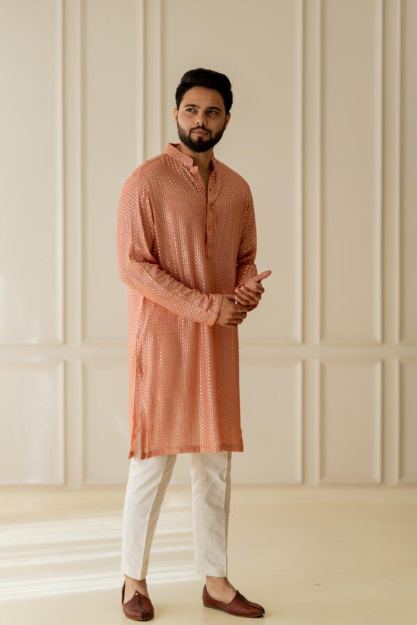 Peach Kurta With Pants - Image 2