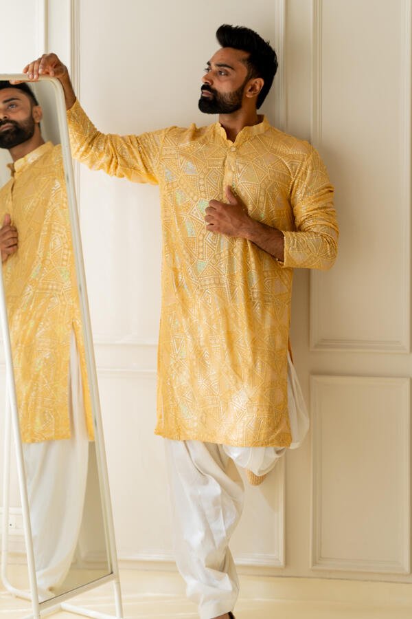 Haldi Kurta With Pants - Image 3