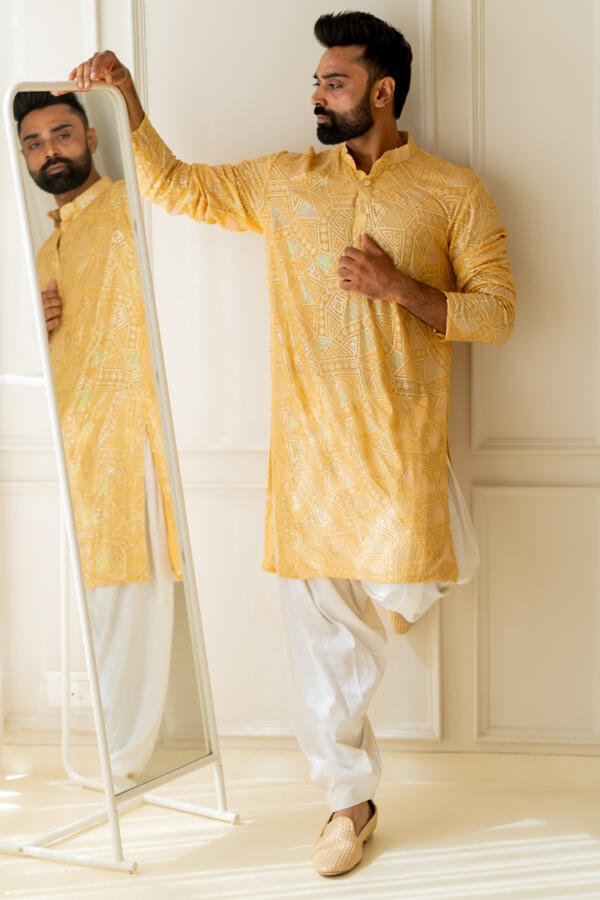 Haldi Kurta With Pants - Image 4