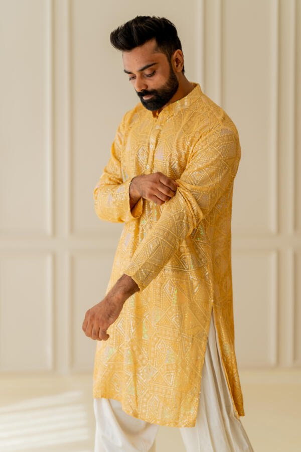 Haldi Kurta With Pants - Image 7