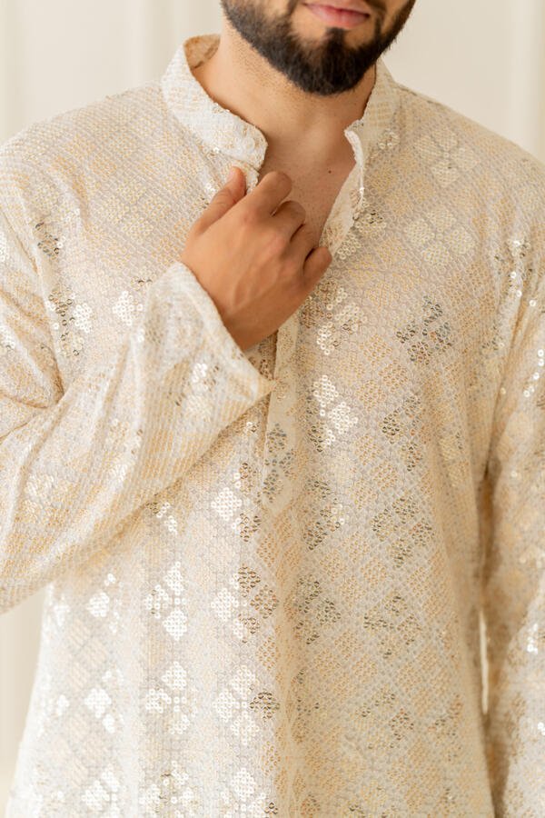 Ivory Kurta With Gold Pants - Image 3