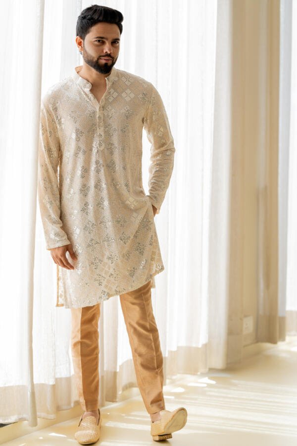 Ivory Kurta With Gold Pants - Image 4