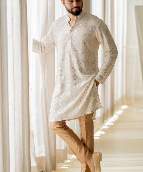 Ivory Kurta With Gold Pants
