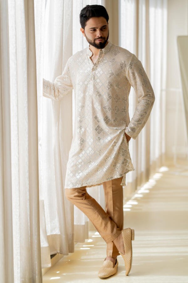 Ivory Kurta With Gold Pants