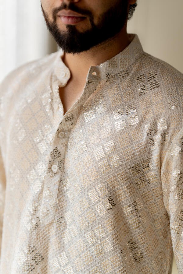 Ivory Kurta With Gold Pants - Image 10