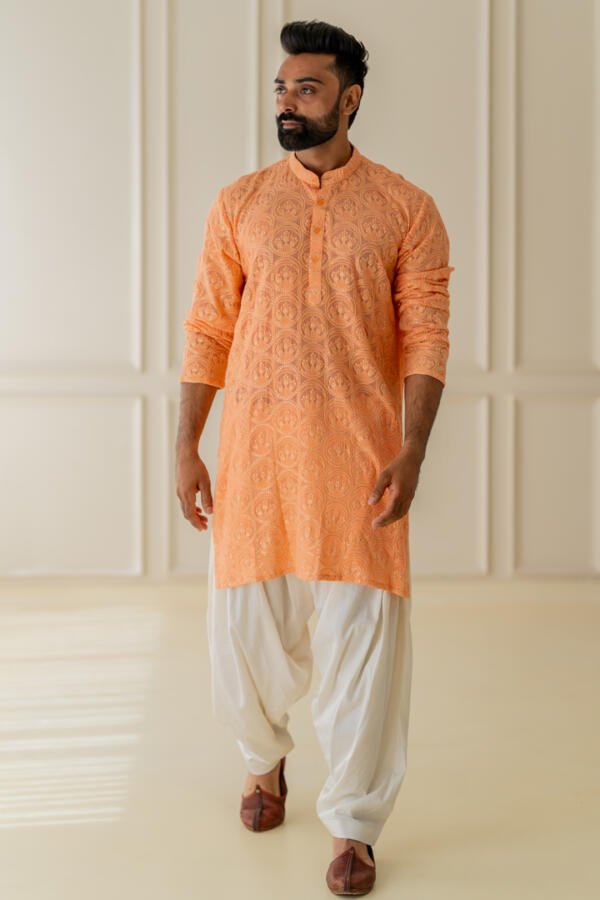 Coral Kurta With Patiala - Image 3