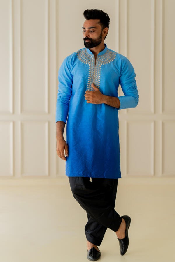 Blue Ombre Kurta With Patiala - Image 3