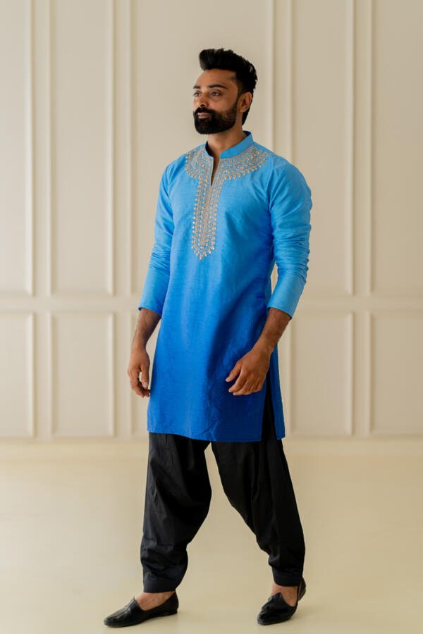 Blue Ombre Kurta With Patiala - Image 5
