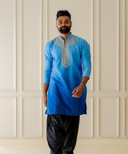 Blue Ombre Kurta With Patiala