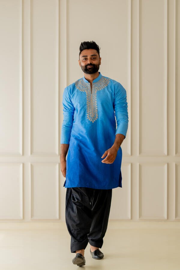 Blue Ombre Kurta With Patiala