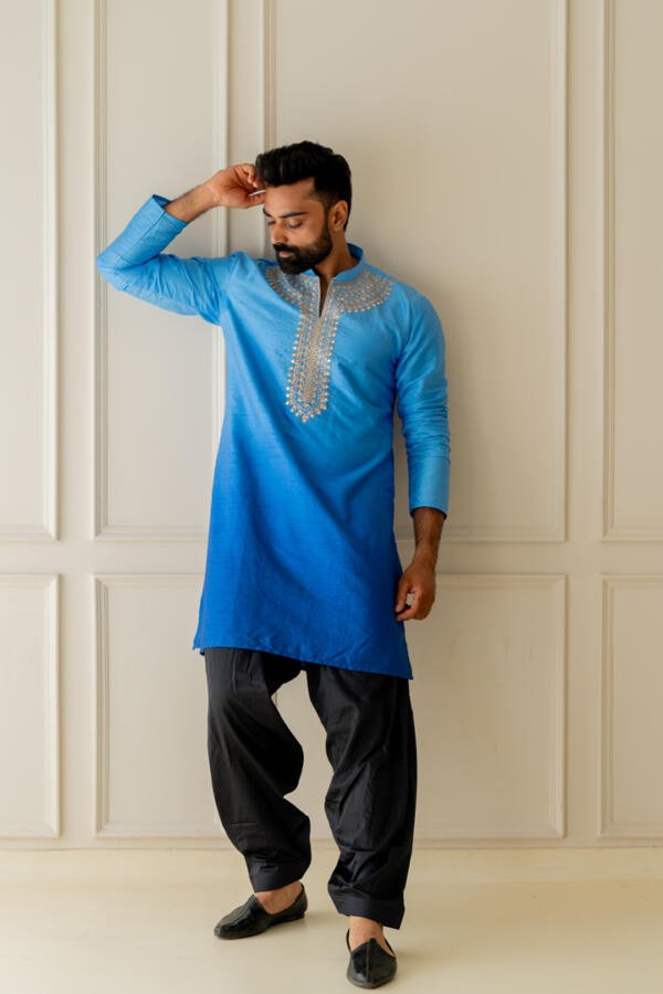 Blue Ombre Kurta With Patiala - Image 2