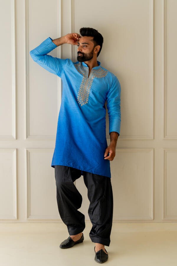 Blue Ombre Kurta With Patiala - Image 4