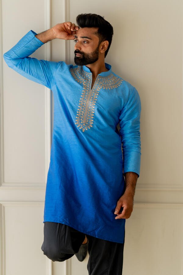 Blue Ombre Kurta With Patiala - Image 9