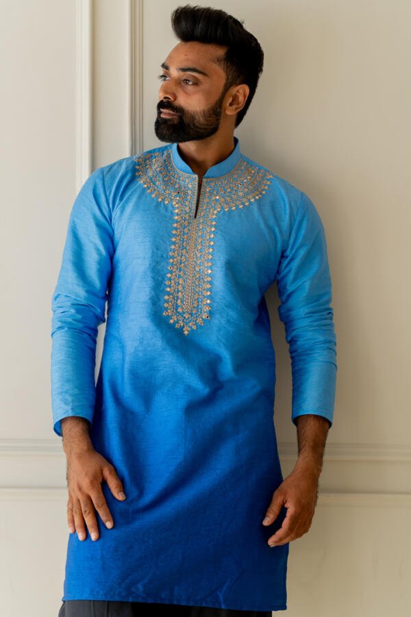 Blue Ombre Kurta With Patiala - Image 10