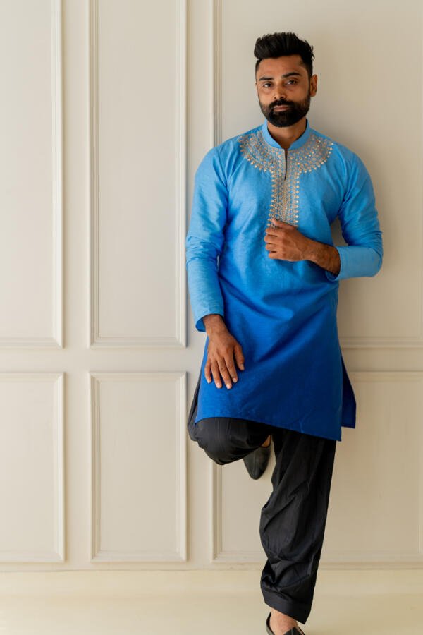 Blue Ombre Kurta With Patiala - Image 11