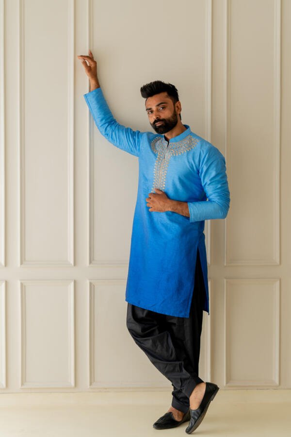 Blue Ombre Kurta With Patiala - Image 12