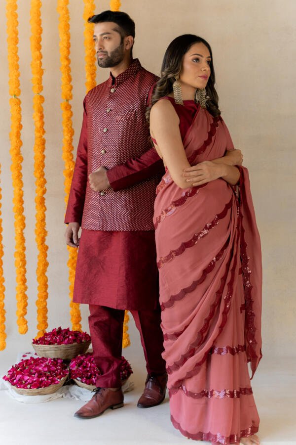 Ruby red Bundi & Silk Kurta Set - Image 6