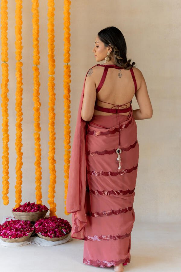 Old Rose Georgette Saree - Image 3