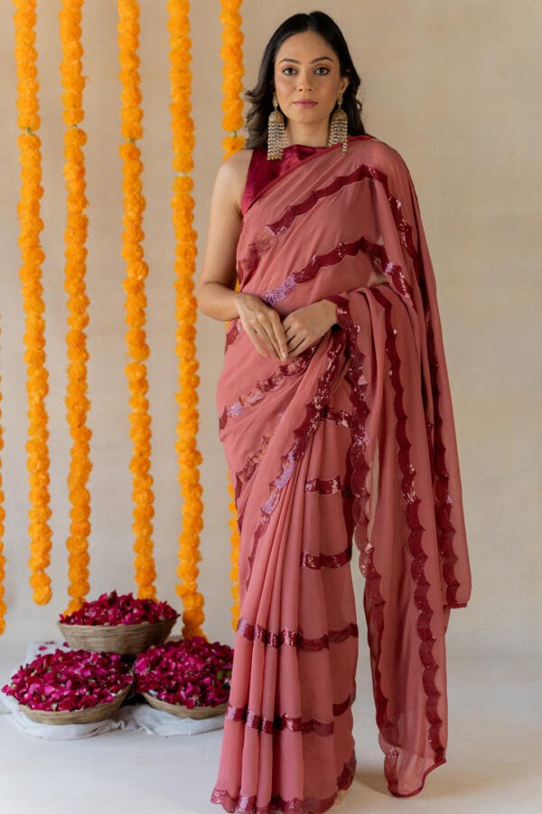 Old Rose Georgette Saree - Image 4