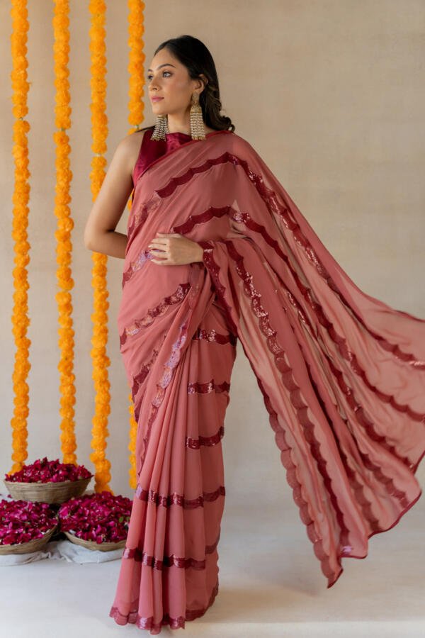Old Rose Georgette Saree - Image 2
