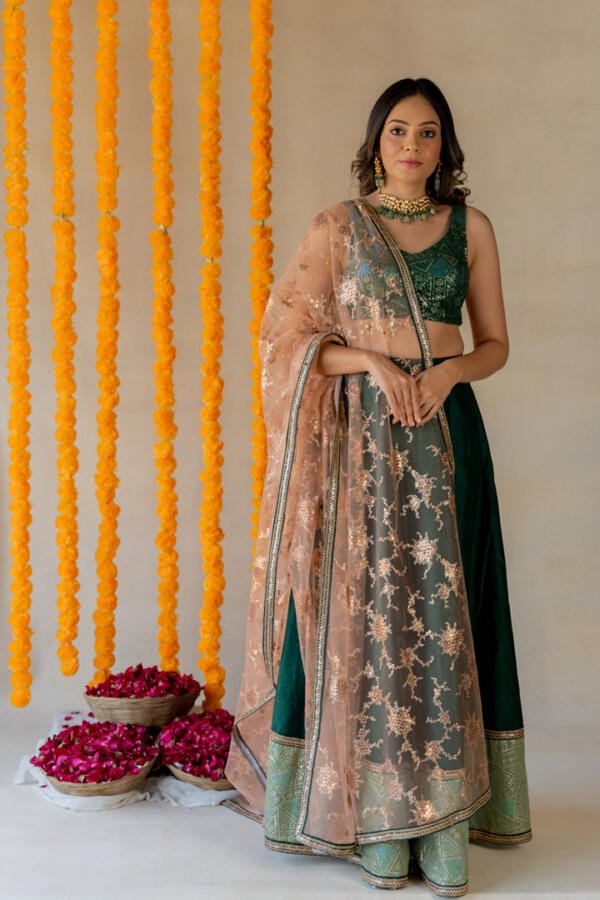 Deep Green Lehenga Set - Image 2