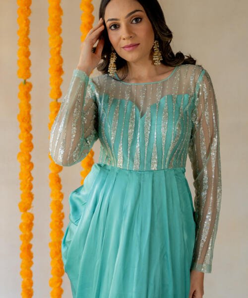 Turquoise Cowl Dress