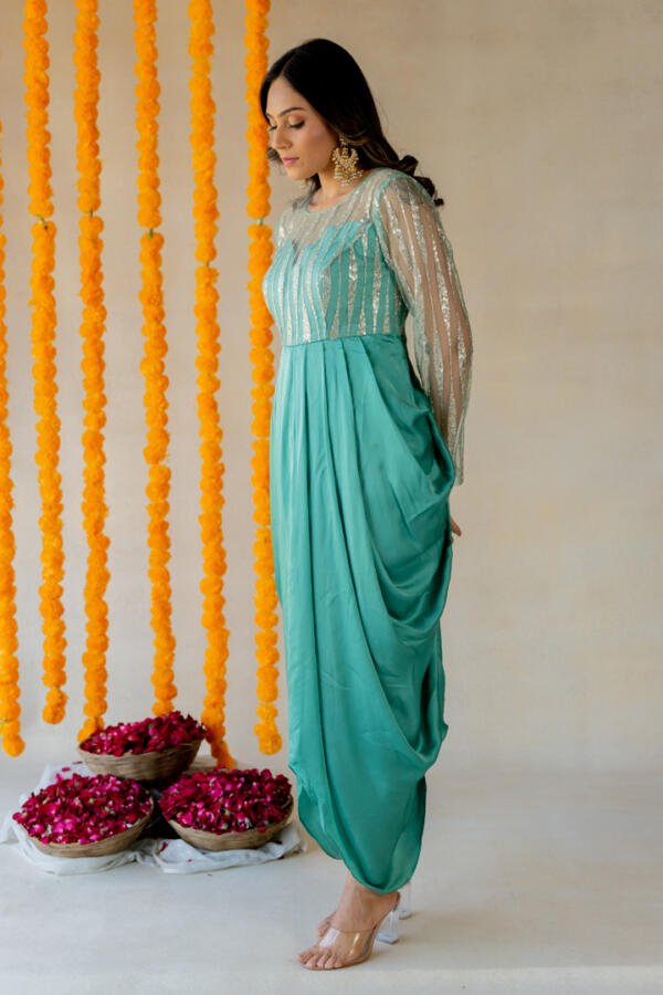 Turquoise Cowl Dress - Image 4