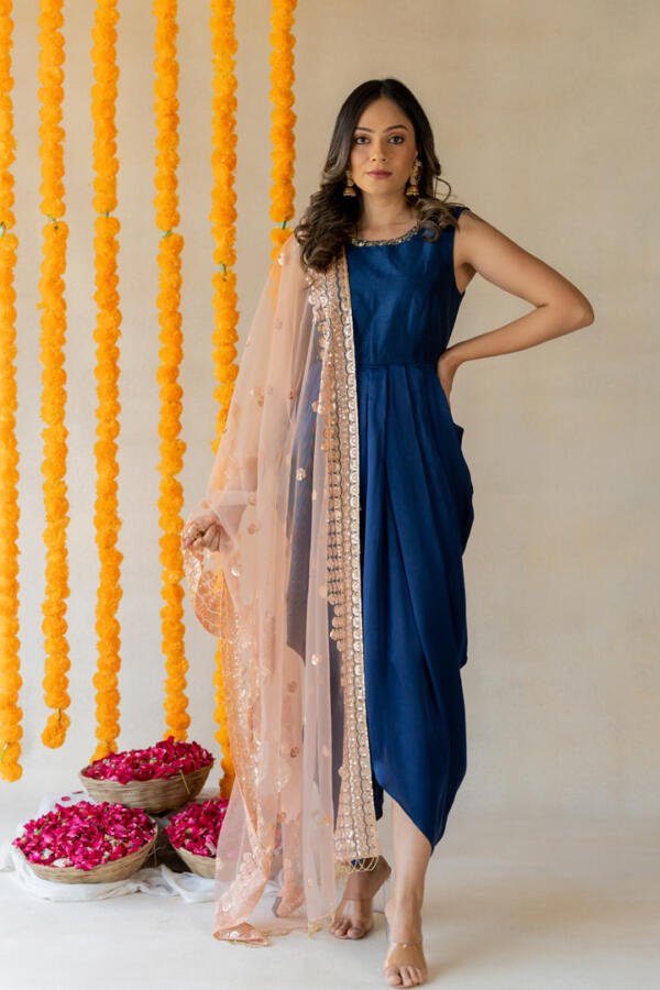 Midnight Blue Cowl Dress - Image 2