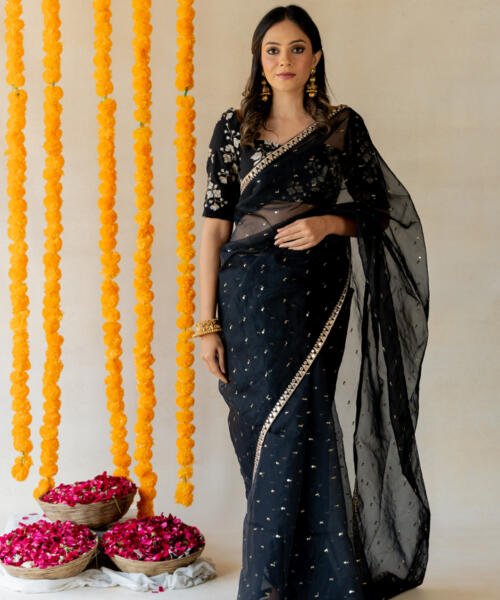 Ink Black Organza Saree