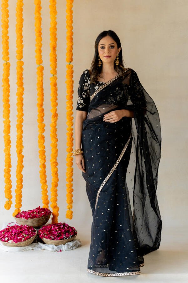 Ink Black Organza Saree