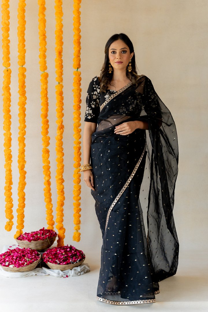Ink Black Organza Saree