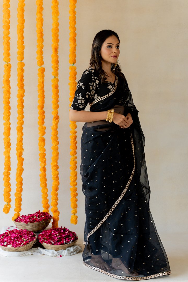 Ink Black Organza Saree - Image 4